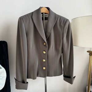 Vintage Barami Taupe Structured Blazer | 90s Tailored Gold Button Jacket